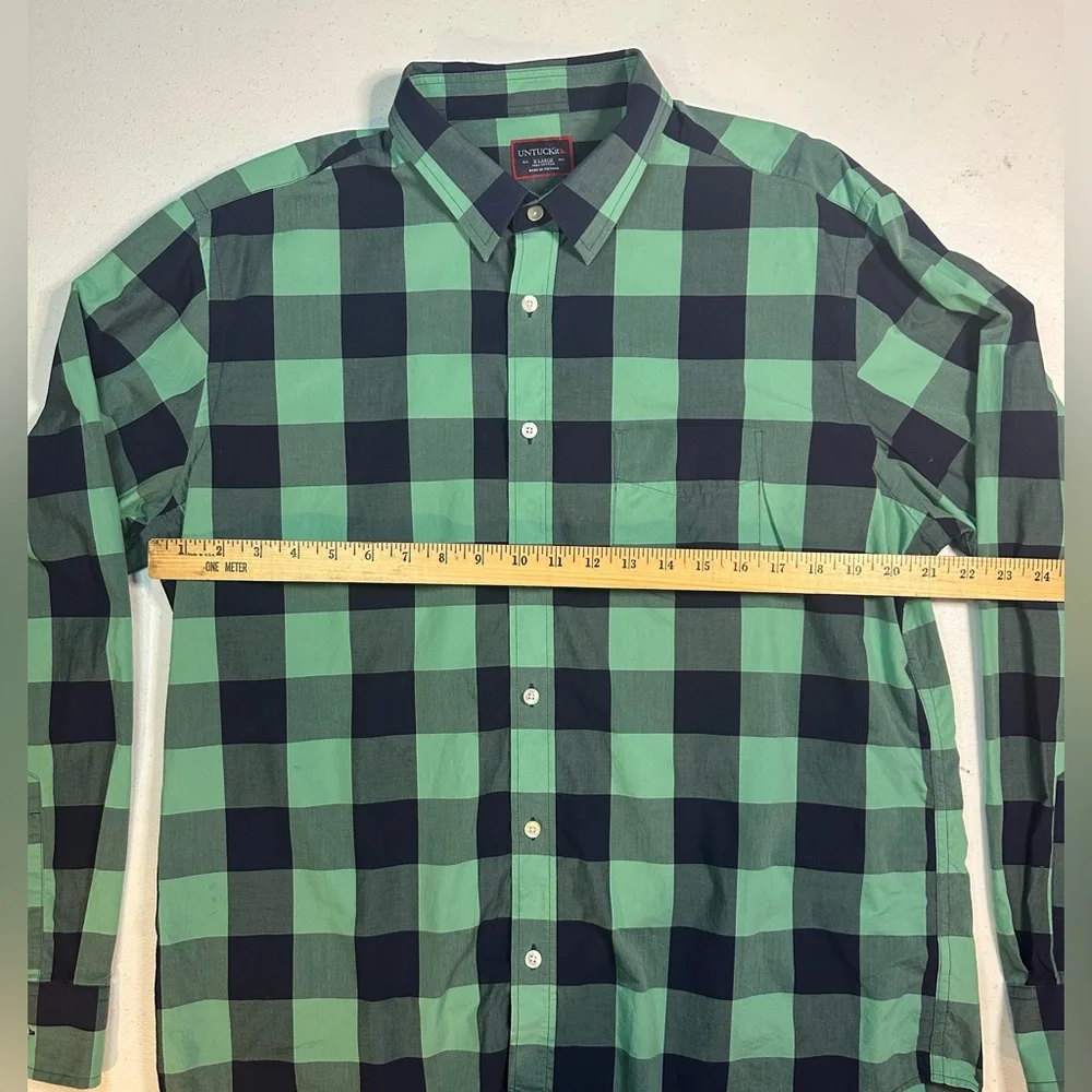 UNTUCKit Mens Long Sleeve Button Down Aqua Navy Blue Plaid Shirt‎ Size XL